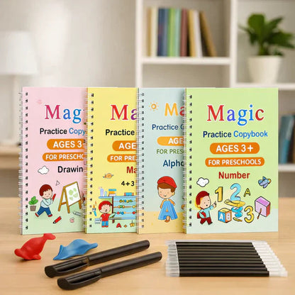 Magic Practice Copybook (4 BOOKS,1 PEN,1 GRIP,10 REFILL)