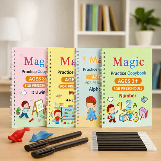 Magic Practice Copybook (4 BOOKS,1 PEN,1 GRIP,10 REFILL)