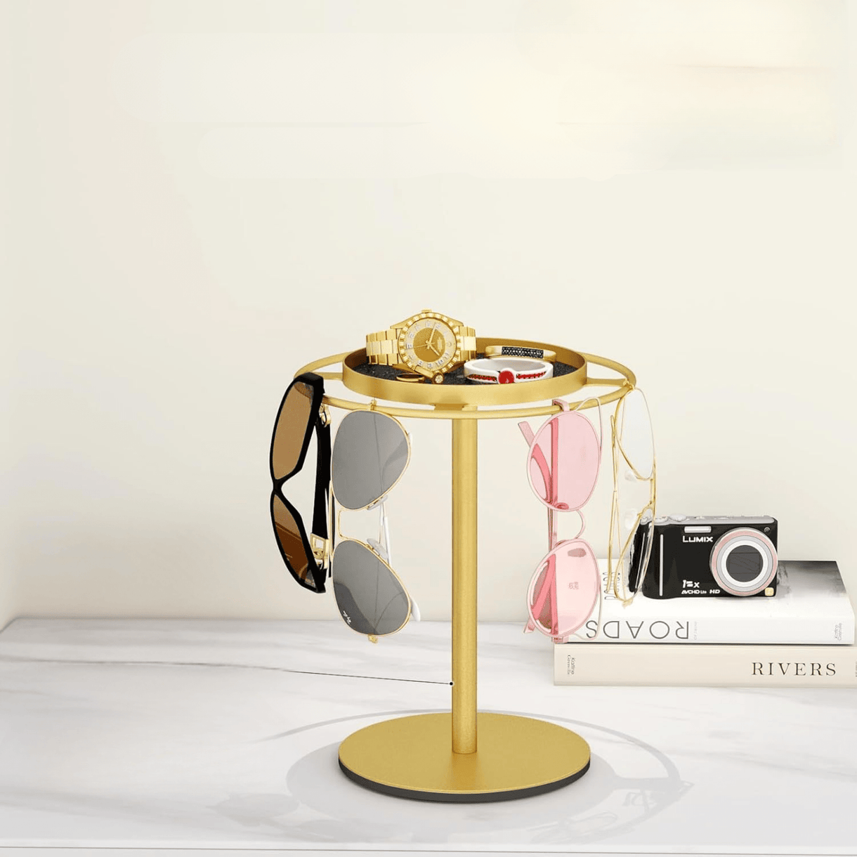 Metal Eyeglass Holder Stand with Storage Tray Organizer (12cm)