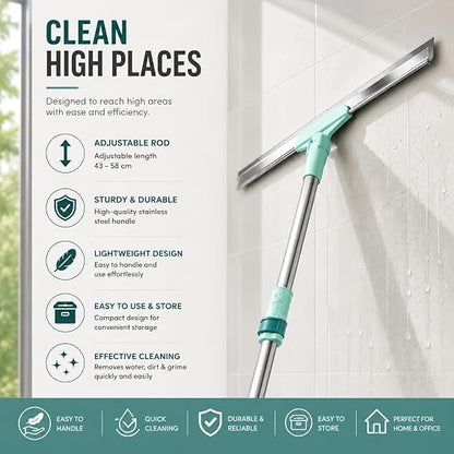 360° Extendable Floor & Bathroom Wiper – Telescopic Steel Handle Squeegee