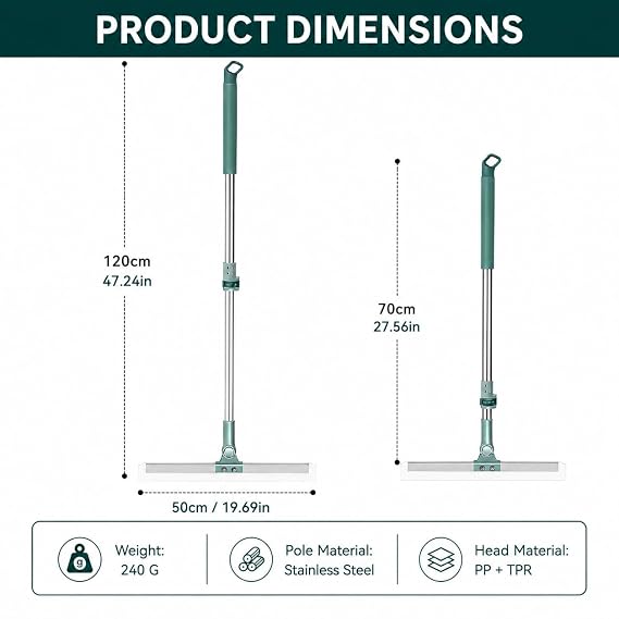 360° Extendable Floor & Bathroom Wiper – Telescopic Steel Handle Squeegee