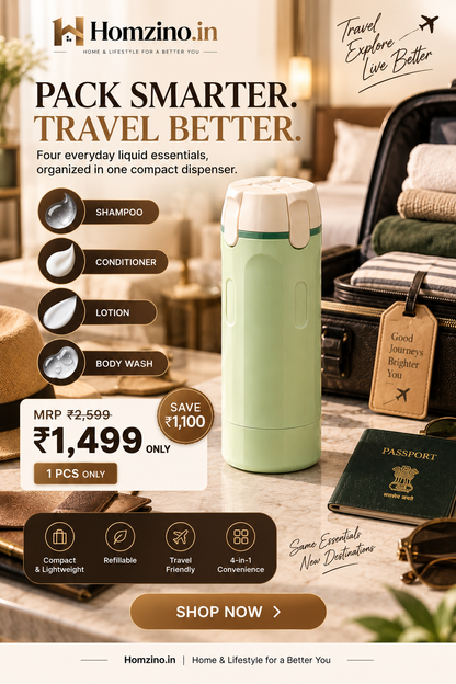 4-in-1 Travel Toiletry Bottle – Leakproof Refillable Shampoo, Lotion & Dispenser